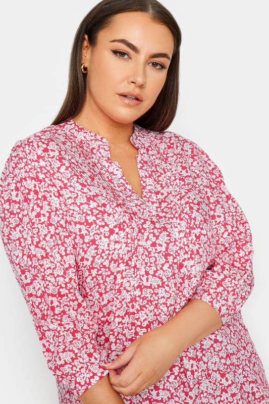 YOURS Plus Size Pink Floral Print Pintuck Blouse | Yours Clothing 4