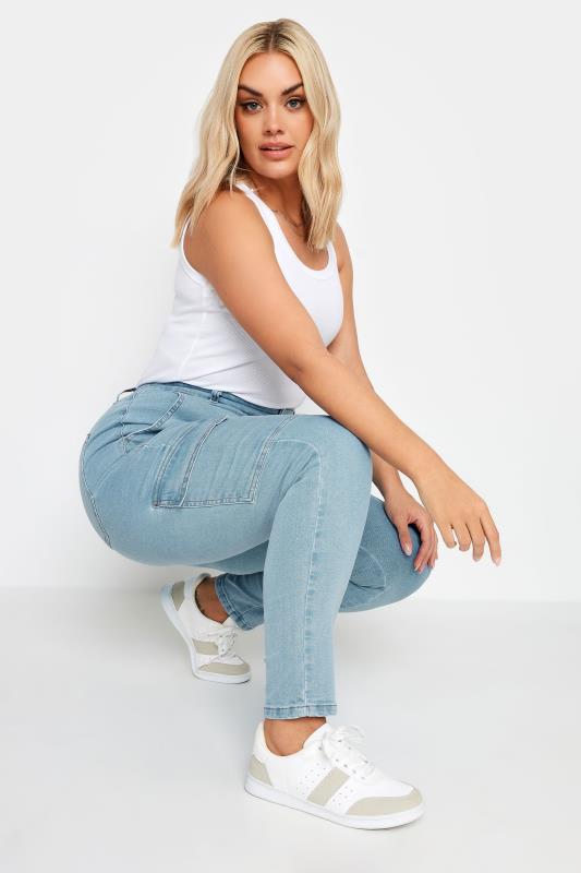 YOURS Plus Size Blue Cargo AVA Jeans | Yours Clothing 7