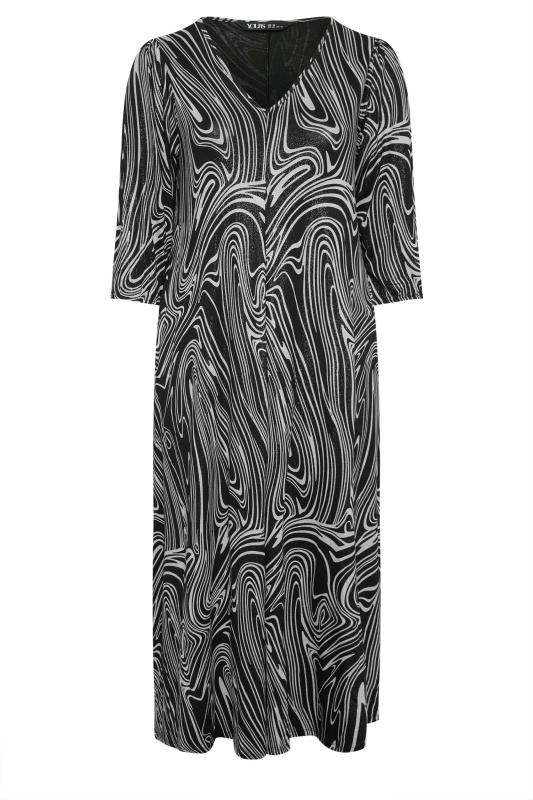 YOURS Plus Size Black Abstract Foil Print Midaxi Dress | Yours Clothing 5