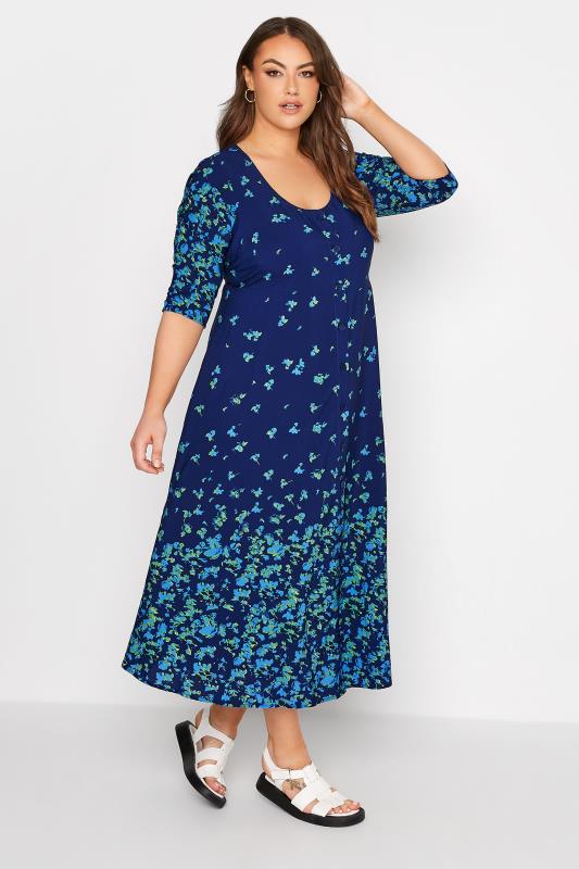 LIMITED COLLECTION Plus Size Blue Floral Tea Dress | Yours Clothing 2