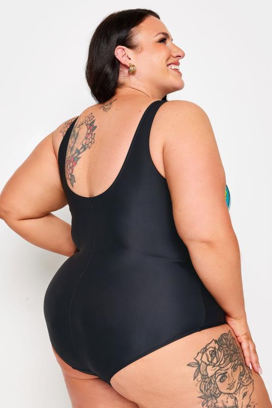 YOURS Plus Size Black Abstract Contrast Plunge Swimsuit | Yours Clothing 4