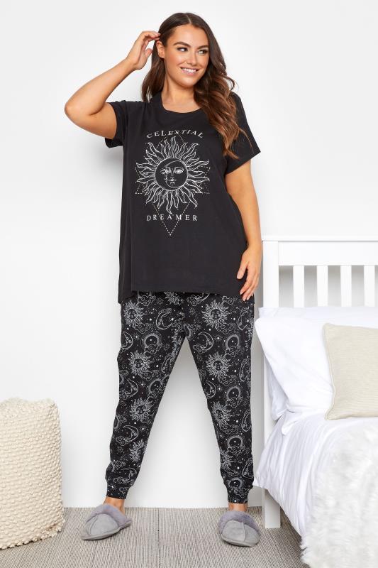 Plus Size  Black Sun & Moon Pyjama Set