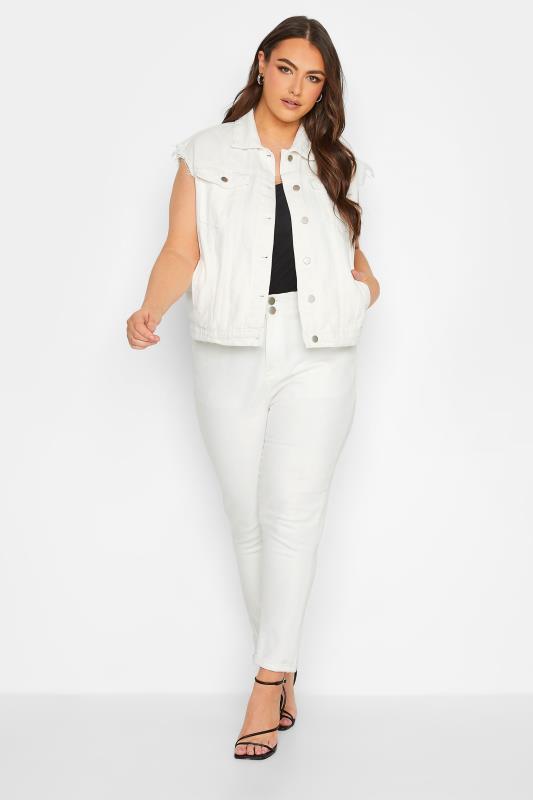 Plus Size White Sleeveless Denim Jacket | Yours Clothing 2