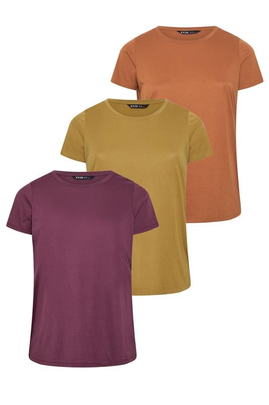  YOURS pack de 3 camisetas lisas en verde y morado