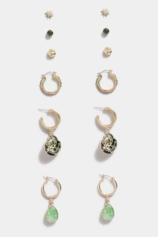 6 PACK Gold Tone Stone Stud & Hoop Earrings | Yours Clothing  3