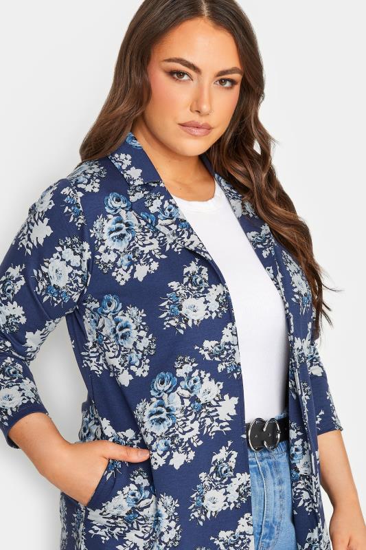 Plus Size Navy Blue Floral Longline Blazer | Yours Clothing 3