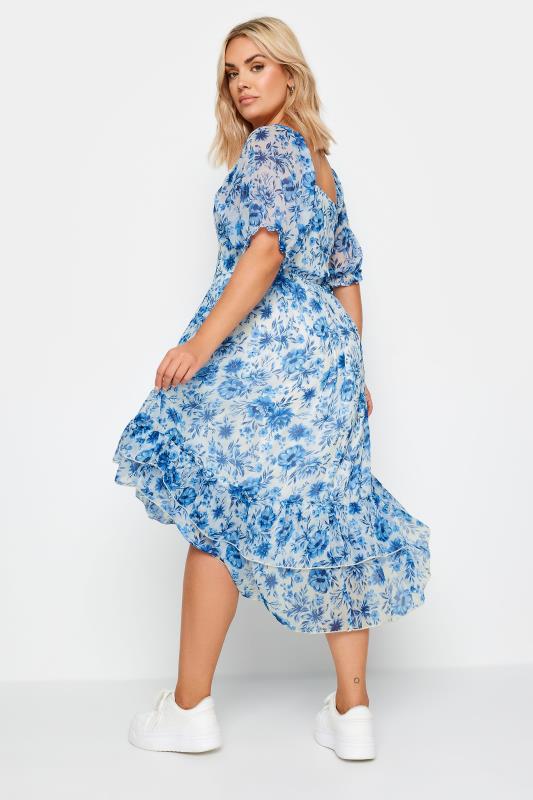 LIMITED COLLECTION Plus Size Blue Floral Print Dipped Hem Midi Dress | Yours Clothing 6