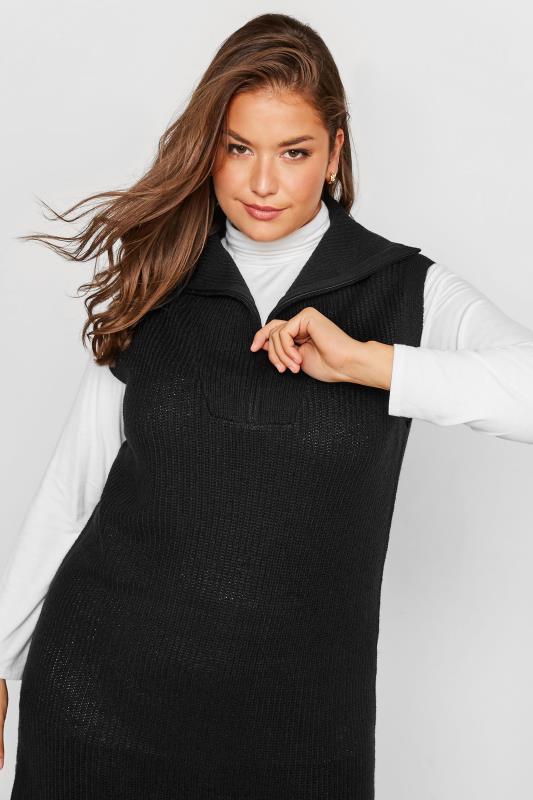 Plus Size Black Zip Neck Longline Vest Top | Yours Clothing 4