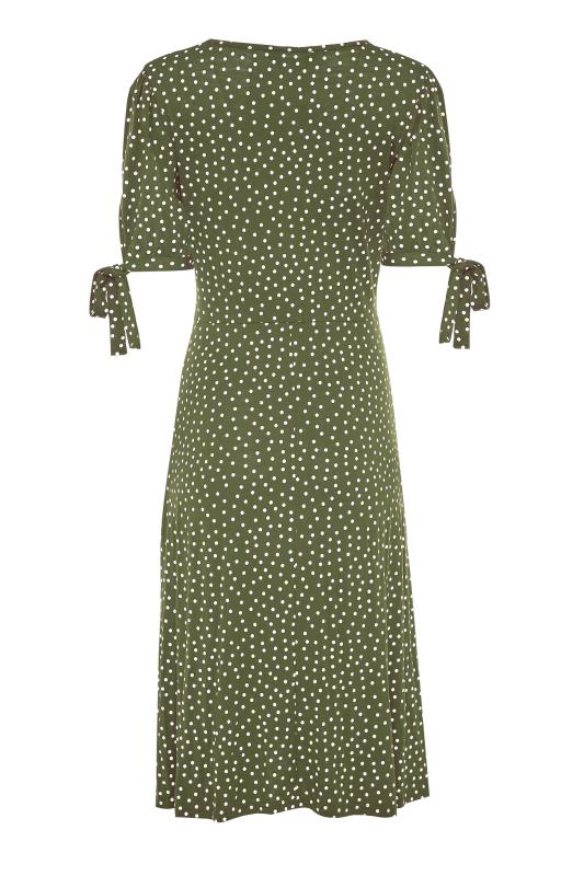 LTS Tall Green Polka Dot Tie Sleeve Midi Dress 7