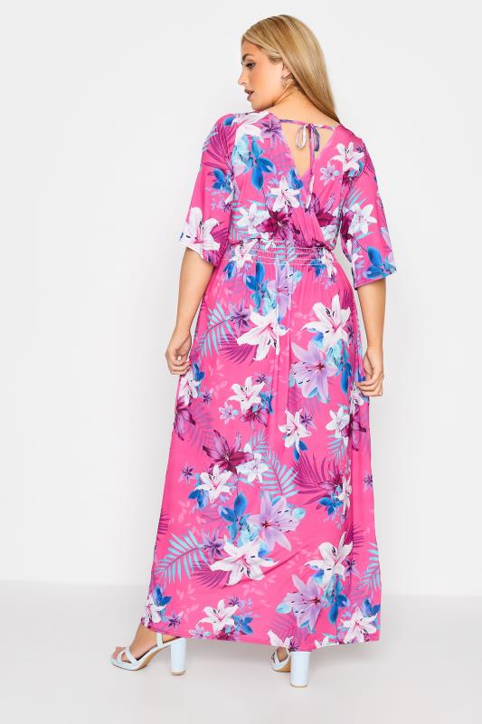 YOURS LONDON Plus Size Pink Floral Shirred Waist Maxi Dress | Yours Clothing 3