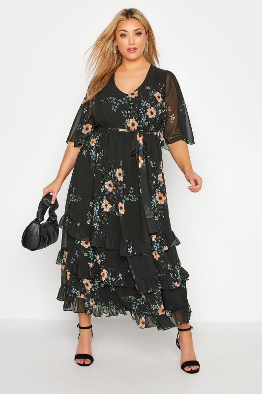 YOURS LONDON Curve Black Floral Print Ruffle Maxi Dress 2