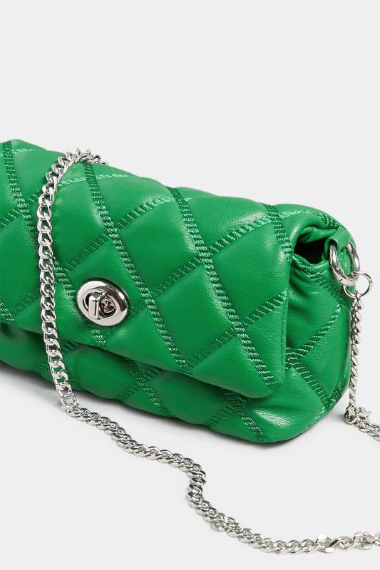 Green Quilted Diamante Strap Cross Body Bag | Yours Clothing 6