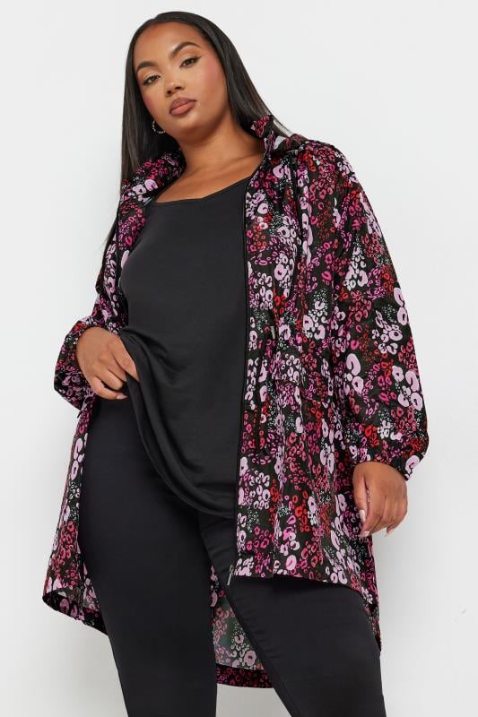 YOURS Plus Size Pink Leopard Print Ligtweight Parka Jacket | Yous Clothing 1