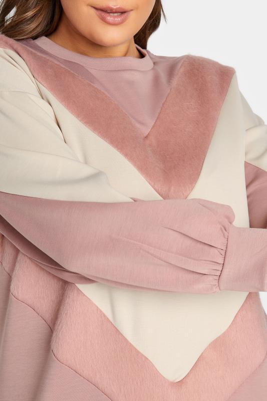 YOURS LUXURY Plus Size Pink Faux Fur Chevron Sweatshirt | Yours Clothing 5