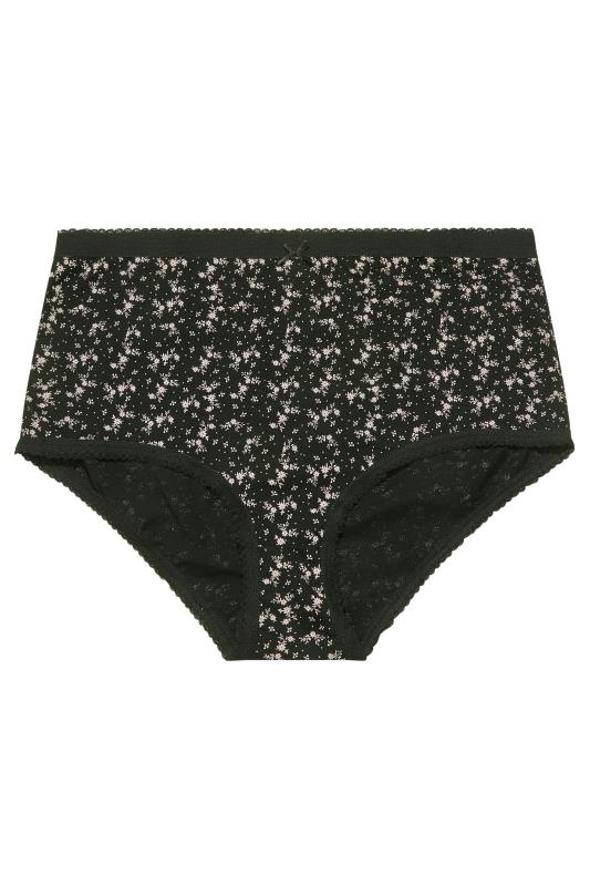 Plus Size 5 PACK Black & Pink Ditsy Floral Print High Waisted Full Briefs | Yours Clothing 4