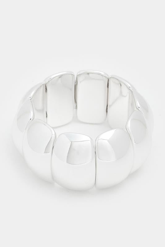  Silver Tone Statement Bead Stretch Bracelet