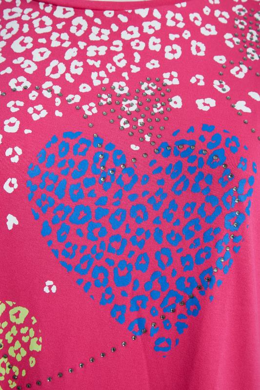 Curve Pink Leopard Heart Printed T-Shirt 5