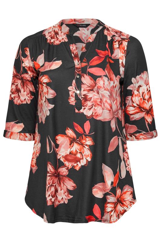 Curve Red & Pink Floral Half Placket Blouse | Yours Clothing 6
