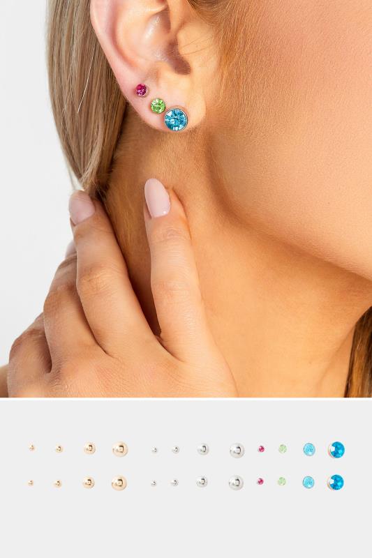12 PACK Gold Tone Stud Earring Set | Yours Clothing 1