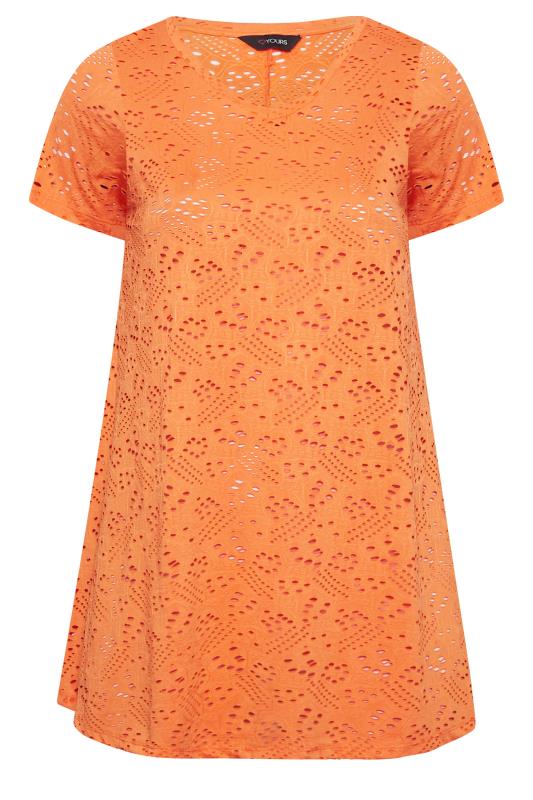 YOURS Curve Plus Size Orange Broderie Anglaise Swing V-Neck T-Shirt | Yours Clothing  6
