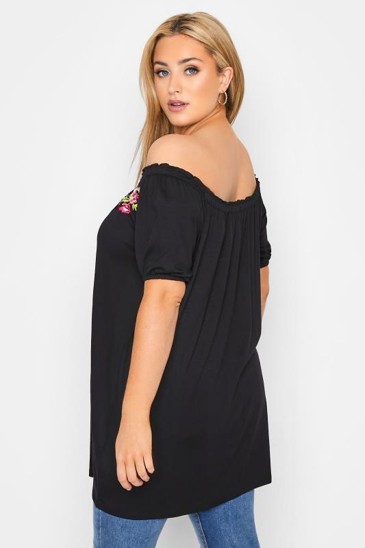 Plus Size Black Embroidered Bardot Top | Yours Clothing 3