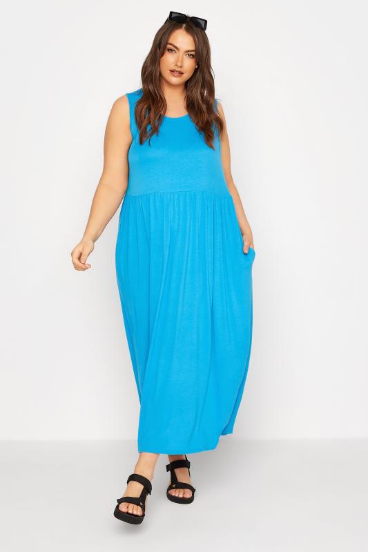 LIMITED COLLECTION Curve Turquoise Blue Sleeveless Pocket Maxi Dress 1