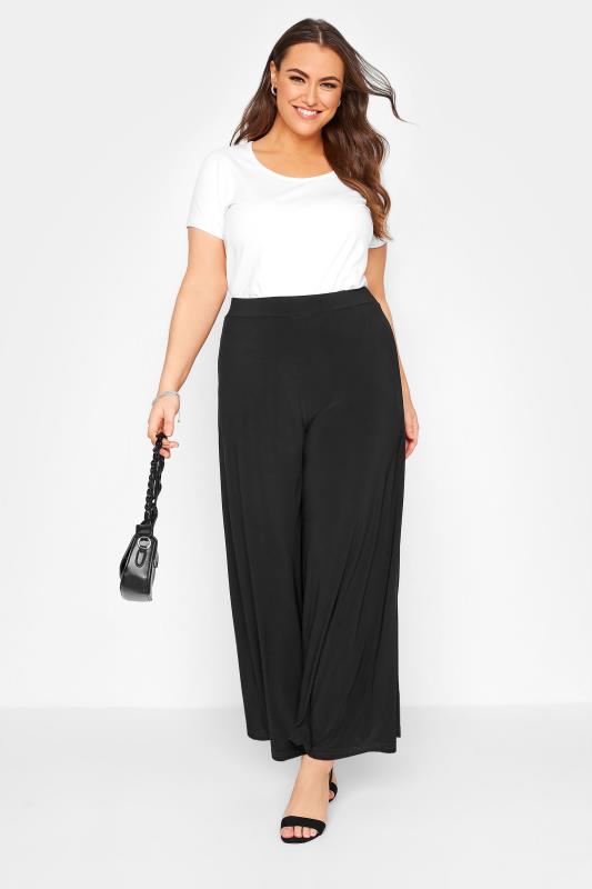 Wide Leg & Palazzo Trousers Grande Taille Curve Black Super Wide Leg Jersey Palazzo Trousers