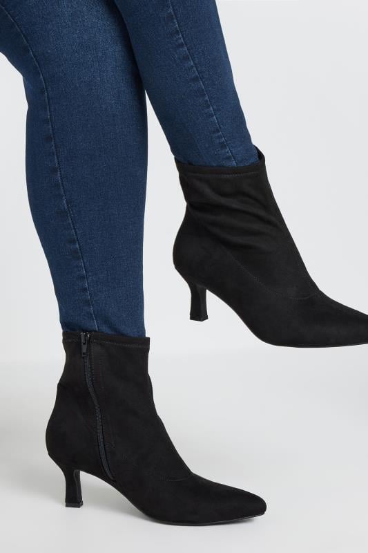 Black Faux Suede Point Heeled Ankle Boots In Extra Wide EEE Fit | Yours Clothing  1