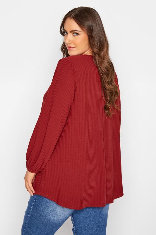 Plus Size LIMITED COLLECTION Red Balloon Sleeve Ribbed Top | Yours Clothing 4