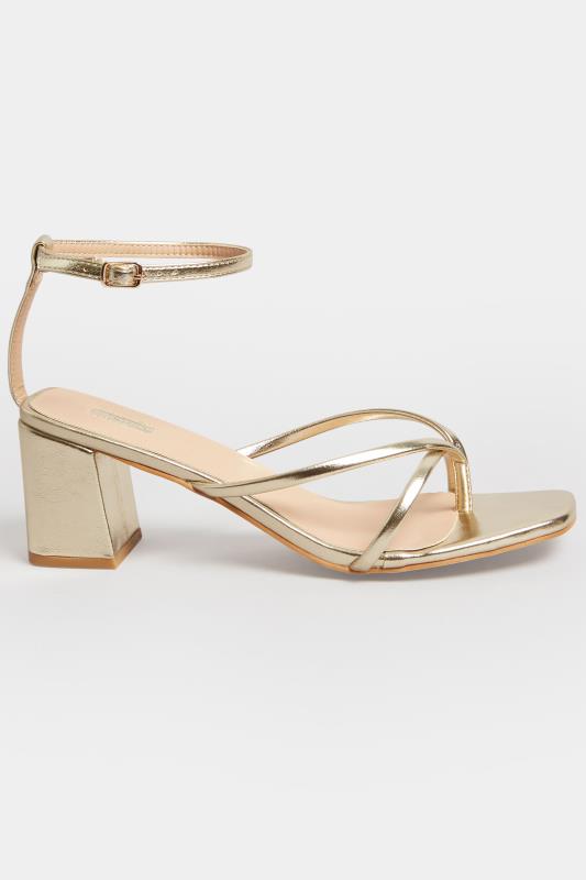 LIMITED COLLECTION Gold Mid Toe Post Heeled Sandals In Extra Wide EEE Fit | Yours Clothing 2
