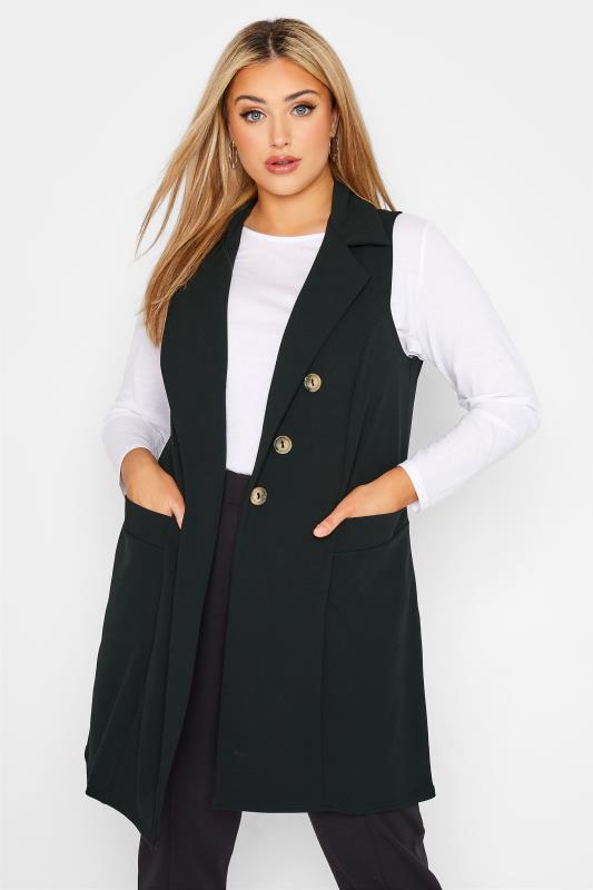 Plus Size  LIMITED COLLECTION Curve Black Button Front Sleeveless Blazer