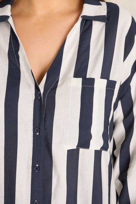 EVANS Plus Size Navy Blue & Cream Striped Shirt | Evans 4
