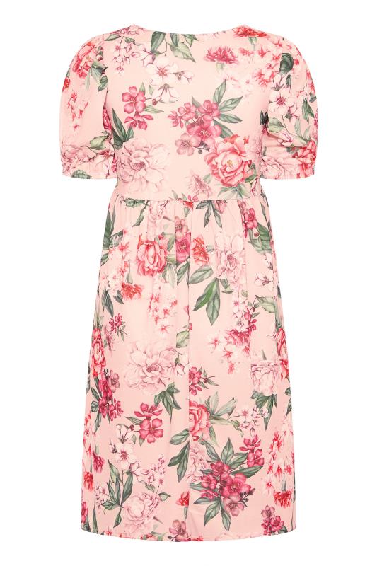 YOURS LONDON Curve Pink Floral Print Bow Front Midi Dress_BK.jpg