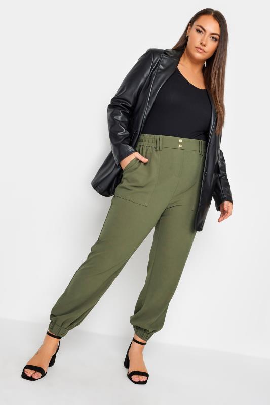 YOURS Plus Size Khaki Green Scuba Cuffed Cargo Joggers | Yours Clothing