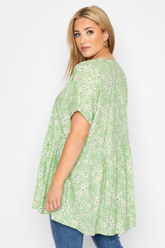 Plus Size Green Daisy Print Drop Pocket Peplum Top | Yours Clothing  3