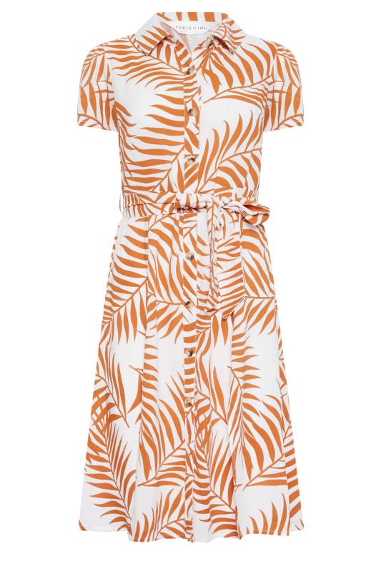 Petite White & Orange Leaf Print Belted Midi Dress | PixieGirl 6