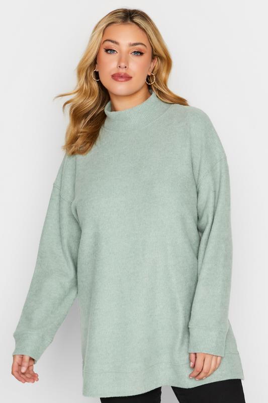 Plus Size Sage Green Soft Touch Longline Jumper | Yours Clothing 1