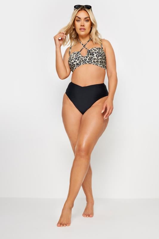 YOURS Plus Size Brown Leopard Print Halter Neck Bikini Top | Yours Clothing 6