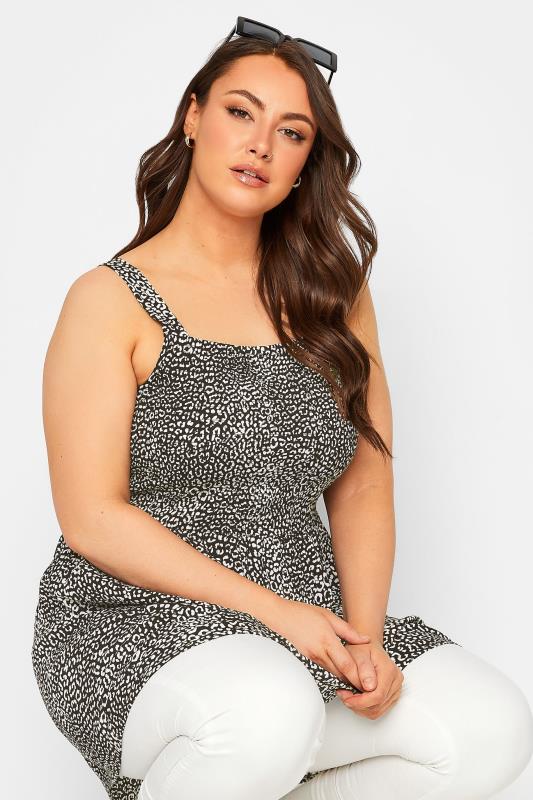 YOURS Curve Plus Size Black Animal Print Crinkle Vest Top | Yours Clothing  4