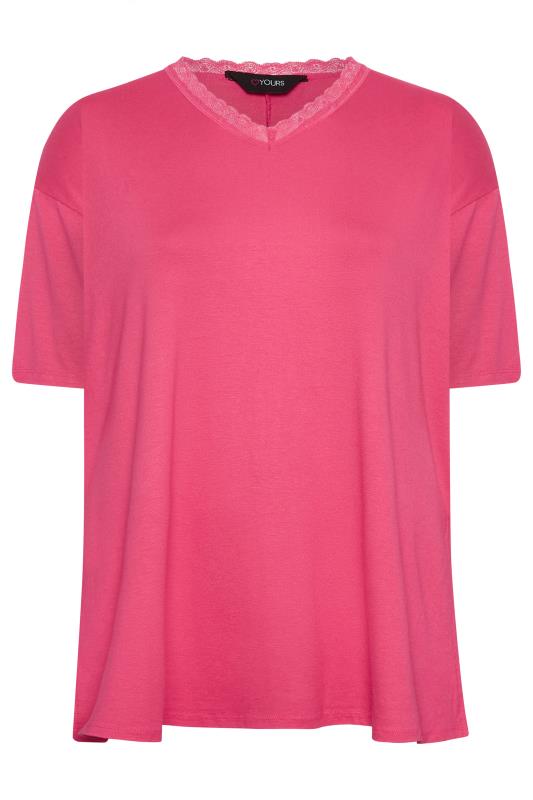 YOURS Plus Size Pink Lace Neck T-Shirt | Yours Clothing 6