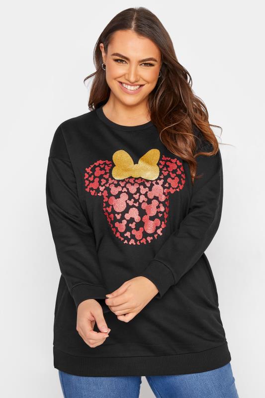 DISNEY Plus Size Black Minnie Mouse Glitter Sweatshirt | Yours Clothing 1