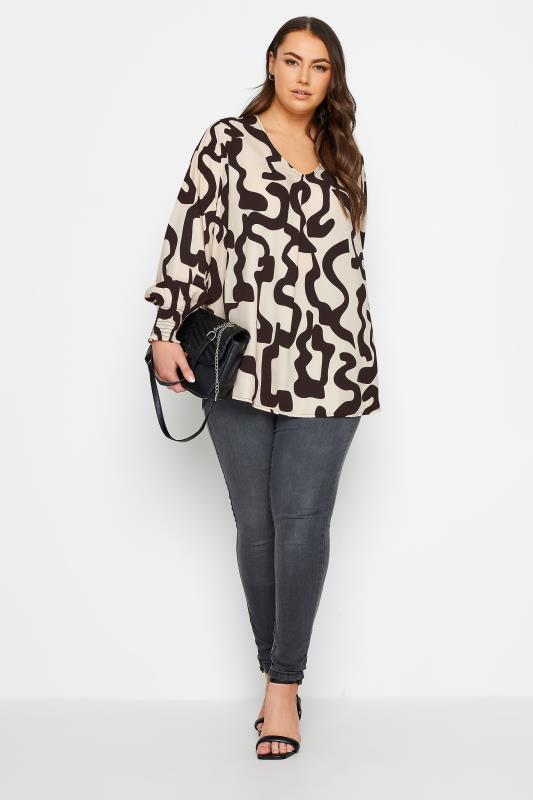 YOURS Plus Size Beige Brown Abstract Print Pleat Front Blouse | Yours ...