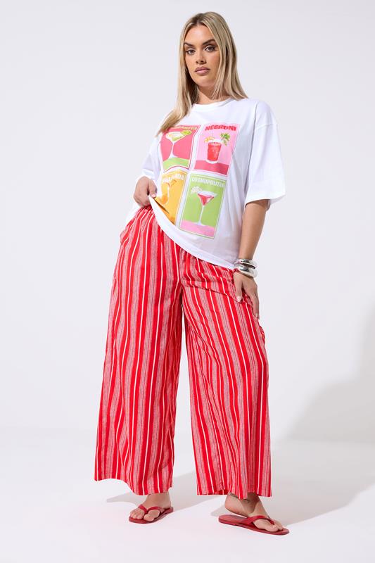  LIMITED COLLECTION pantalones arrugados de pierna ancha a rayas rojas