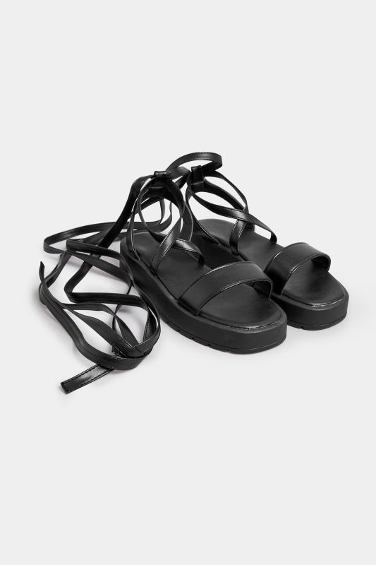 PixieGirl Black Ankle Tie Flatform Sandals In Standard Fit | PixieGirl 2