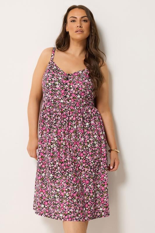  YOURS vestido midi rosa de tirantes con florecillas