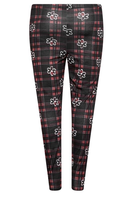 Plus Size Black Floral Check Leggings | Yours Clothing 6