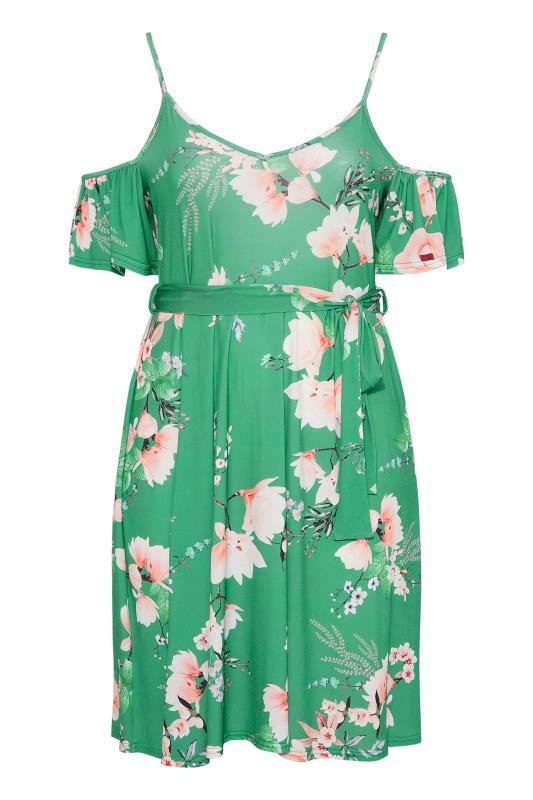 YOURS LONDON Plus Size Green Floral Cold Shoulder Dress | Yours Clothing 2