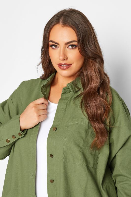 LIMITED COLLECTION Plus Size Khaki Green Shacket | Yours Clothing 4