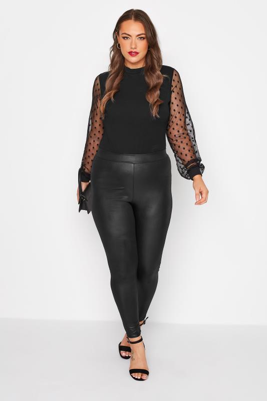 LIMITED COLLECTION Plus Size Black Mesh Dobby Sleeve Bodysuit | Yours Clothing  2