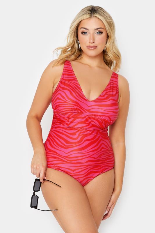 YOURS Curve Plus Size Hot Pink Zebra Print Plunge Swimsuit | Yours Clothing  1